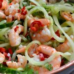 Cucumber noodles with spicy prawns